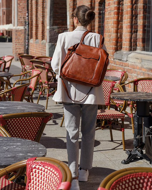 Torba shopper brązowa camel z kieszeniami skóra naturalna – MARCO MAZZINI