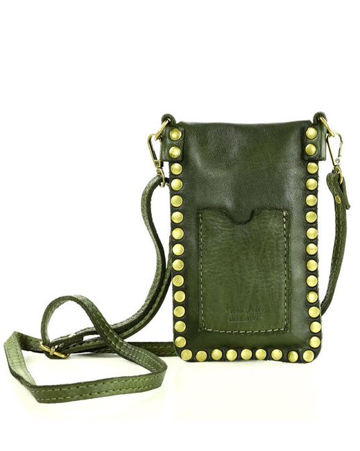 Torebka na telefon z dżetami skórzana phone case - MARCO MAZZINI zielony