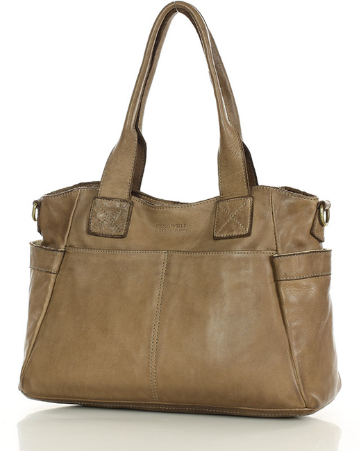 Torebka damska skórzana z kieszeniami na zewnątrz - MARCO MAZZINI beżowa