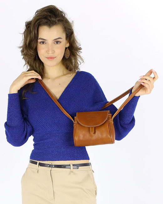 Mini torebka na telefon i portfel ze skóry pouch bag - MARCO MAZZINI camel