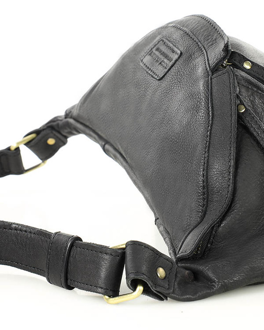 Duża nerka skórzana torebka przez ramię półksiężyc - MARCO MAZZINI czarna