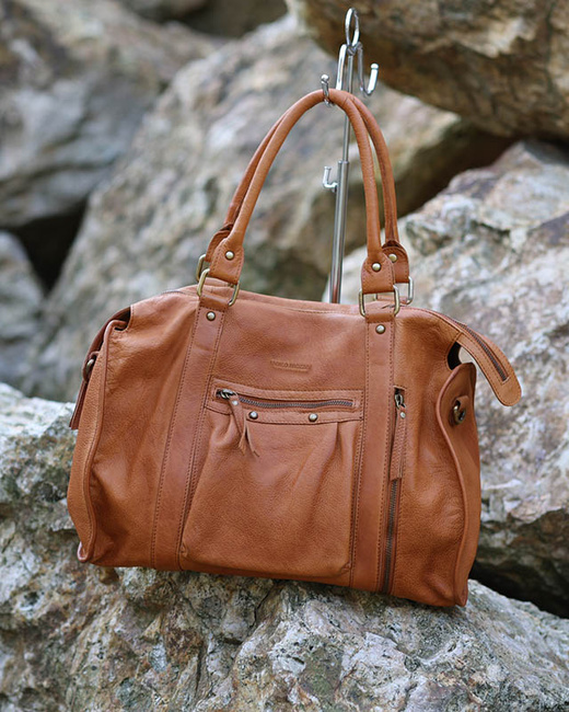 Torebka skórzany kuferek vintage old pelle MARCO MAZZINI brąz camel