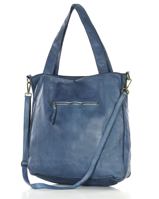 Torebka damska shopper A4 skóra naturalna - MARCO MAZZINI jeansowa niebieska