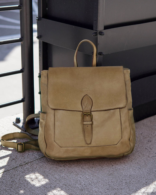 Plecak skórzany handmade z kieszeniami - MARCO MAZZINI beż cappuccino