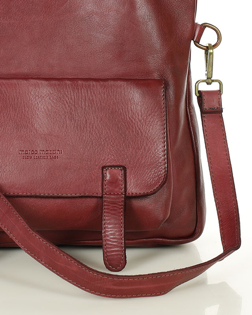 Skórzana torebka plecak z kieszenią z przodu - MARCO MAZZINI bordowa czerwona