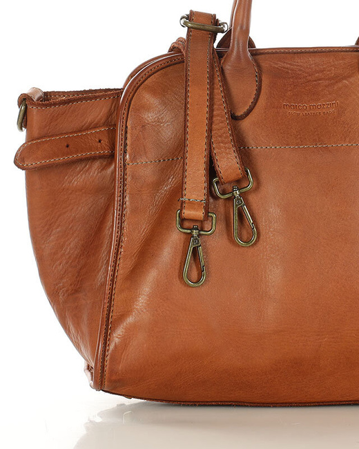 Kultowa torebka typu kuferek z włoskiej skóry naturalnej - MARCO MAZZINI brąz camel