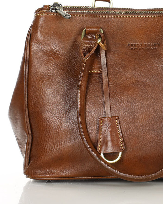 Torebka skórzana dwukomorowa kuferek premium - MARCO MAZZINI brązowy