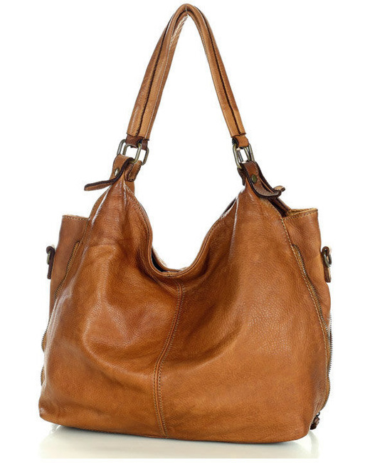 Torba skórzana wysokogatunkowa na ramię styl miejski shoulder leather bag - MARCO MAZZINI camel