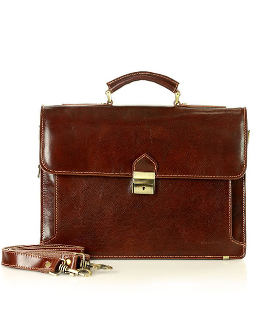 Teczka męska skórzana MARCO MAZZINI handmade - ROBERTO Classic brązowa