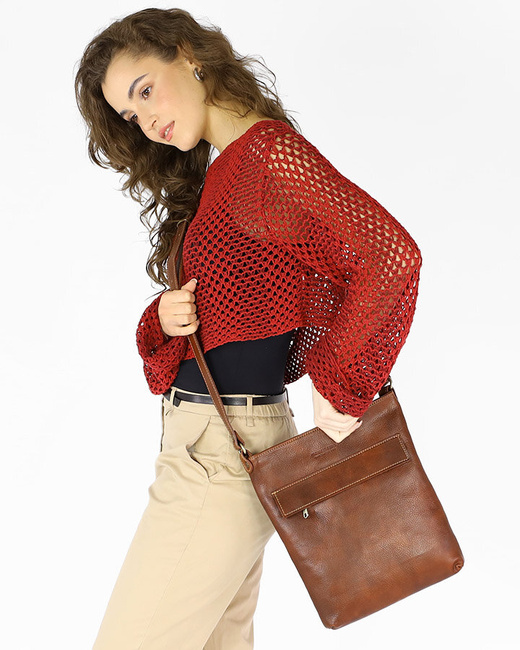 Torebka skórzana listonoszka prostokątna klasy premium - MARCO MAZZINI brązowa