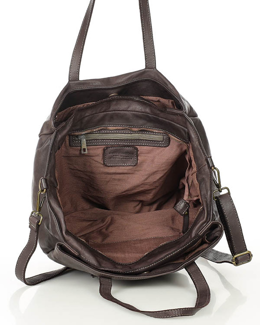 Torebka damska trzykomorowa shopperka skórzana - MARCO MAZZINI ciemny brąz