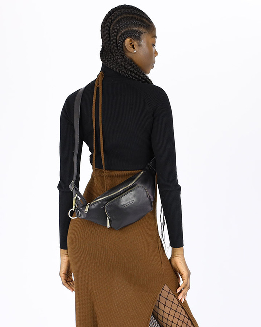 Torebka nerka na szerokim pasku skórzana premium pelle - MARCO MAZZINI czarna