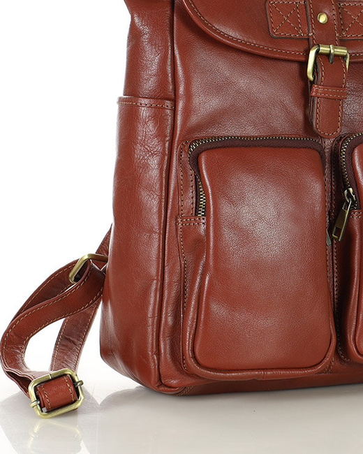 Damski plecak miejski skórzany A4 retro style - MARCO MAZZINI brąz whisky