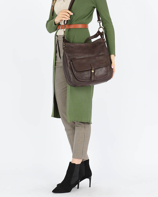 Torebka worek skóra naturalna hobo bag - MARCO MAZZINI brąz