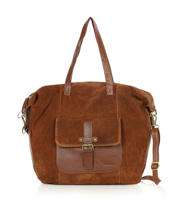 Duża brązowa shopperka zamszowa skórzana z kieszenią – MARCO MAZZINI