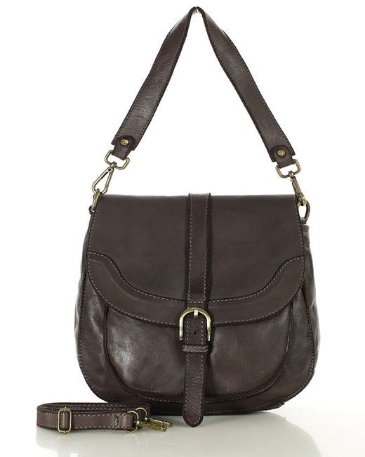 Torebka vintage retro skórzana listonoszka saddle bag - MARCO MAZZINI ciemnobrązowa