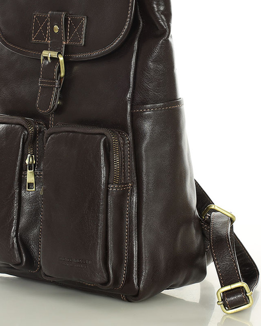 Damski plecak miejski skórzany A4 retro style - MARCO MAZZINI ciemny brąz