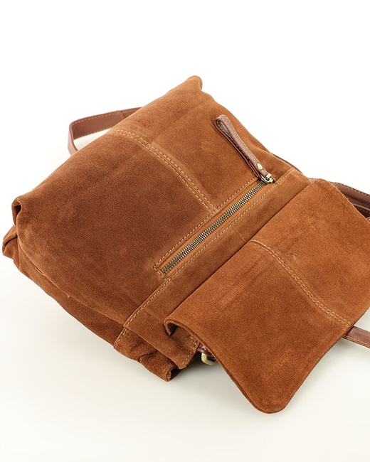 Brązowa zamszowa listonoszka skórzana dwukomorowa - MARCO MAZZINI