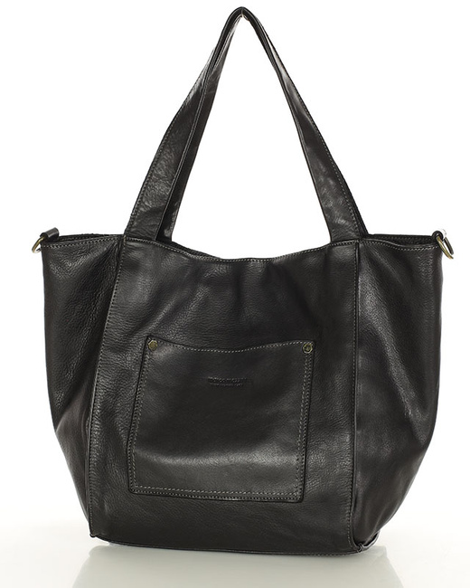 Shopperka torebka skórzana miejska - MARCO MAZZINI czarna