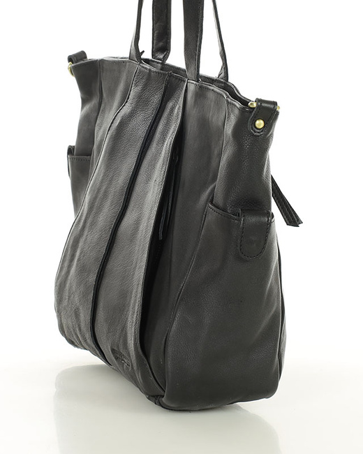 Miękka torebka skórzana shopperka na ramię - MARCO MAZZINI - czarna