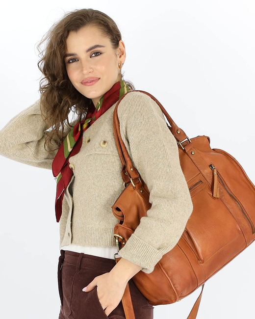 Torebka skórzany kuferek vintage old pelle MARCO MAZZINI brąz camel