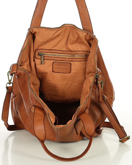 Duża torba shopper A4 z miękkiej włoskiej skóry Marco Mazzini camel