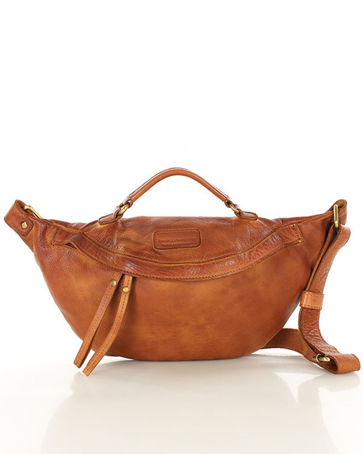 Torebka nerka damska skórzana listonoszka - MARCO MAZZINI brąz koniak