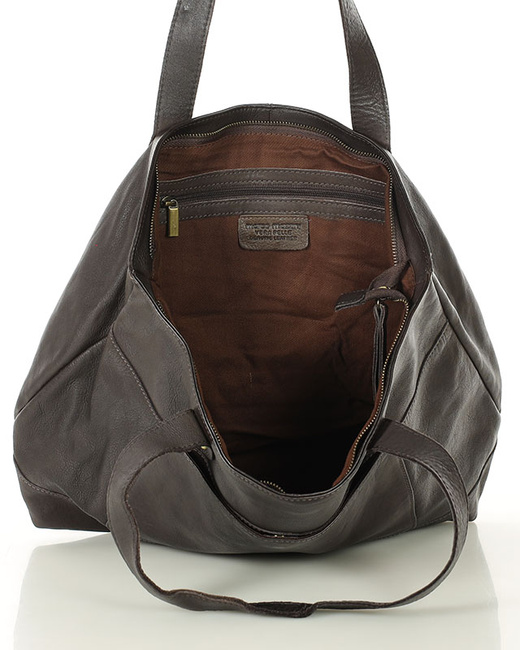 Torebka skórzana shopper damski z przegródkami - MARCO MAZZINI brąz czekolada