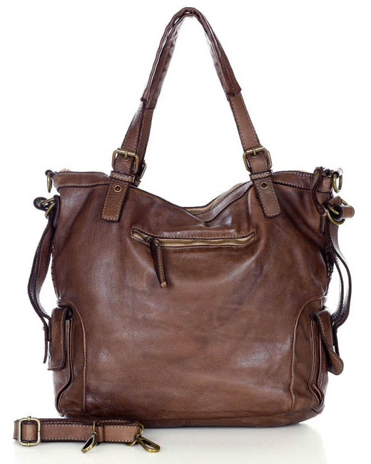 Miejska torebka z regulowanymi rączkami shopper pleciona skóra handmade - MARCO MAZZINI brąz