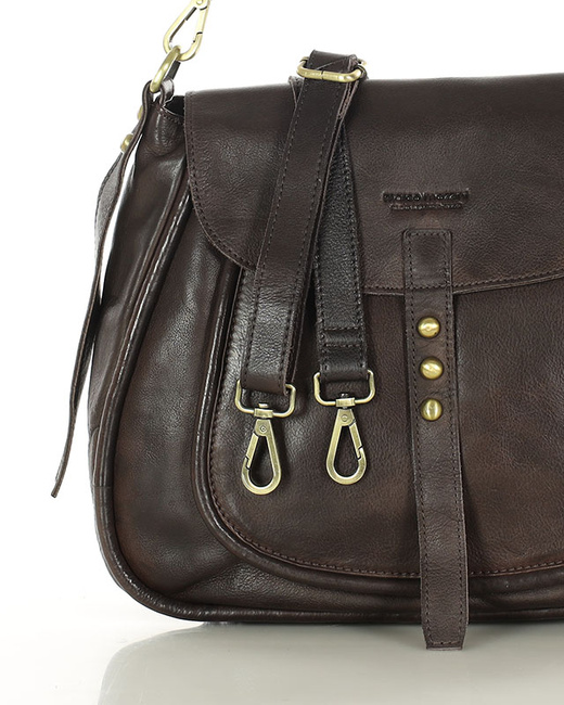 Saddle bag skórzana torebka damska na ramię - MARCO MAZZINI czekoladowy brąz