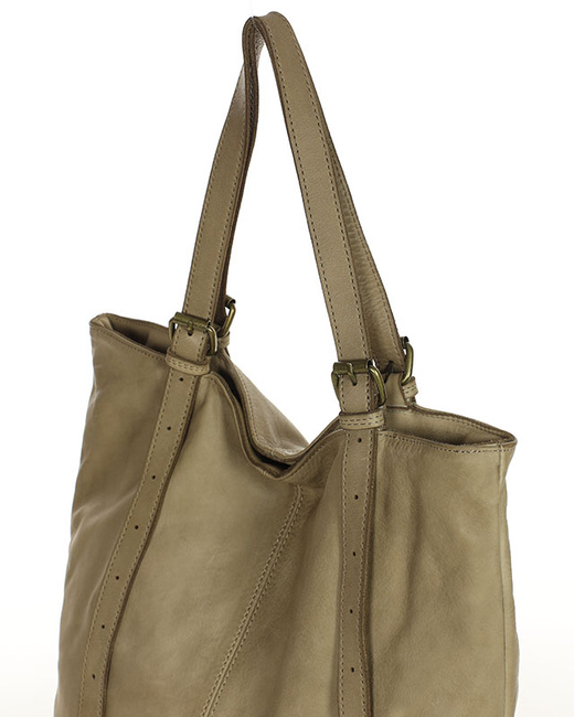 Torebka damska shopper z regulacją rączek skóra old pelle - MARCO MAZZINI beż taupe