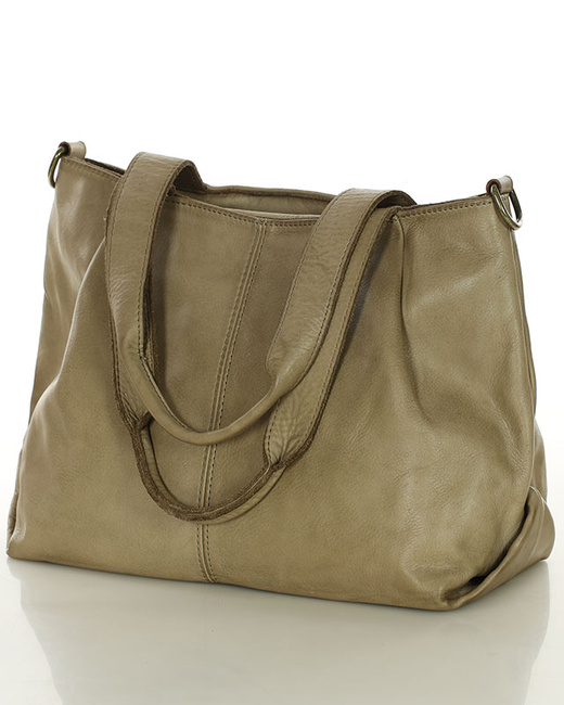 Torebka kuferek skórzana na ramię z miękkiej skóry MARCO MAZZINI beżowa taupe