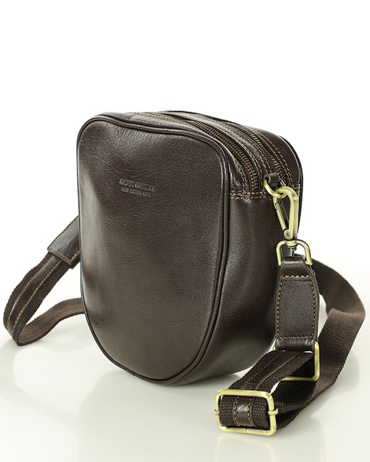 Torba skórzana na dwa zamki crossbody camera bag - MARCO MAZZINI brąz ciemny