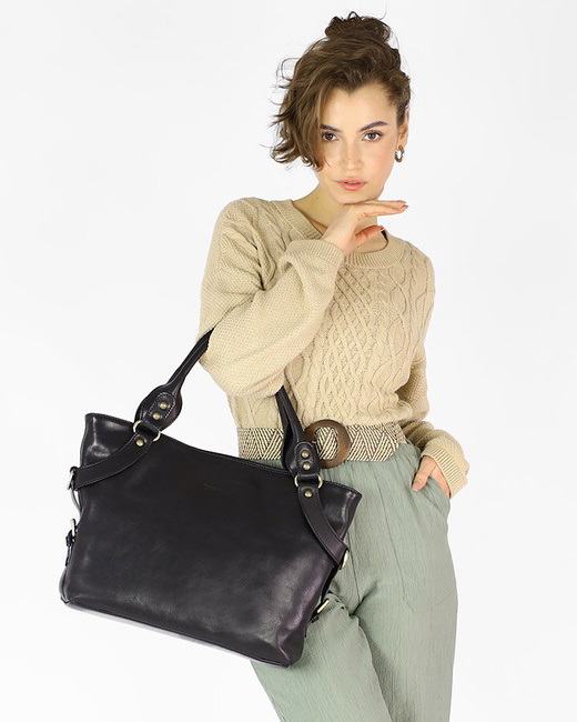 Torebka biznesowa damska kuferek skórzany premium bag - MARCO MAZZINI czarny