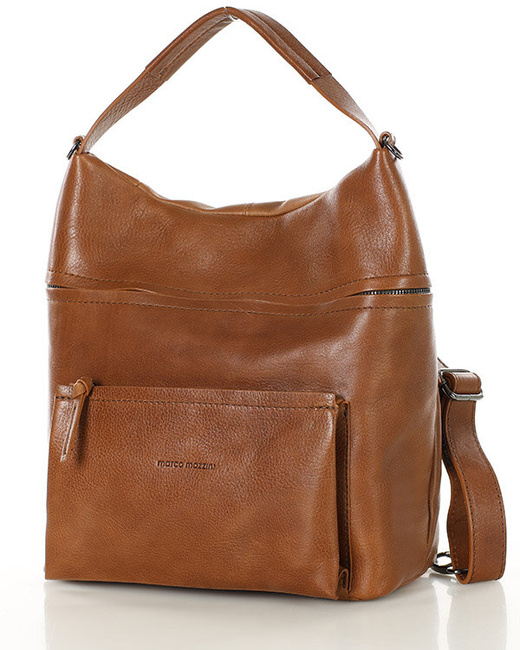 Ekskluzywna torebka skórzana premium z kieszonkami MARCO MAZZINI kamelowa