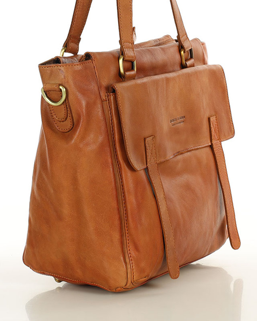 Torba skórzana shopper biznesowy z przegrodą - MARCO MAZZINI brąz camel
