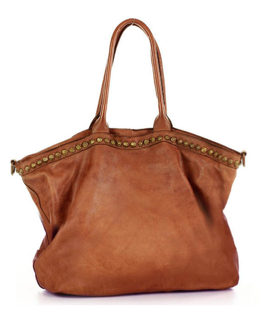 Duża torebka skórzana oversize style shopper bag - MARCO MAZZINI brąz camel