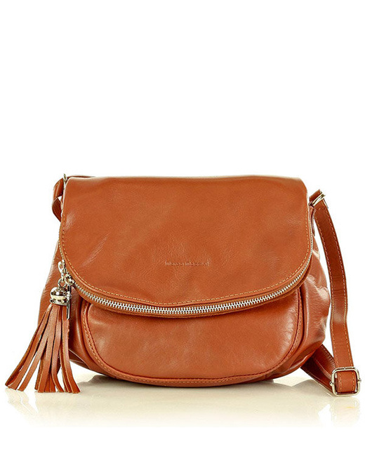 Torba listonoszka damska skórzana - MARCO MAZZINI savage brąz camel