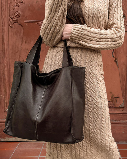 MARCO MAZZINI Torebka miejski shopper bag skóra naturalna handmade brąz