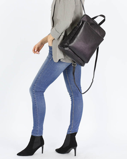 Elegancki plecak damski skórzany premium MARCO MAZZINI brązowy