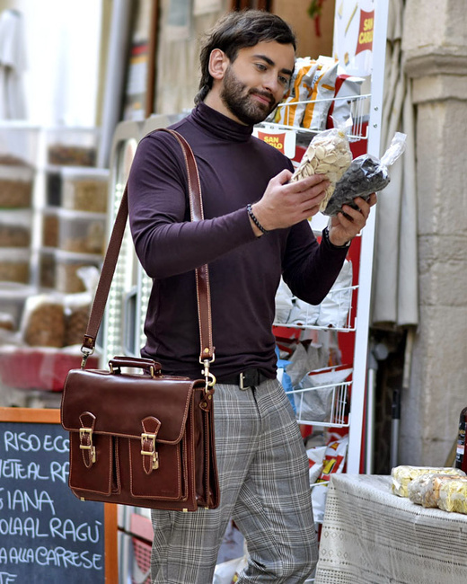 Teczka męska vintage handmade MARCO MAZZINI - skóra naturalna - CIRO Classic brązowa