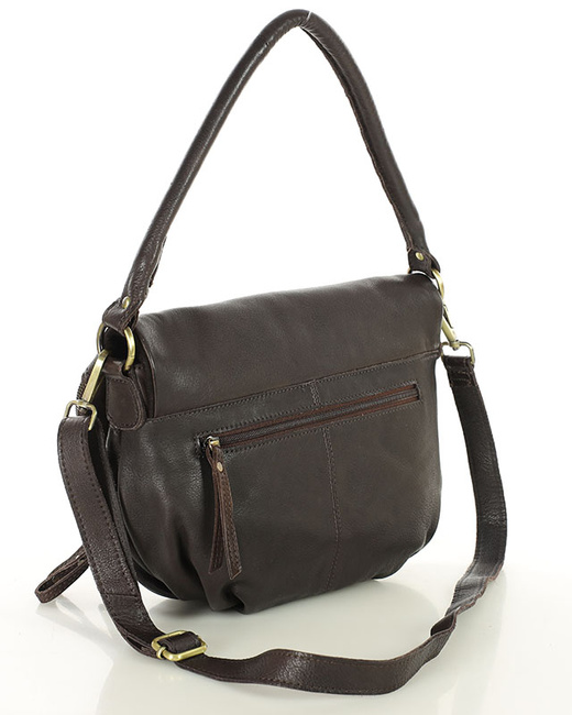 Torebka na ramię listonoszka duża skórzana - MARCO MAZZINI brąz czekolada