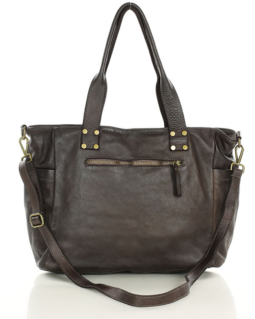 Torba skórzana shopper XL na ramię z dwoma kieszeniami MARCO MAZZINI ciemny brąz