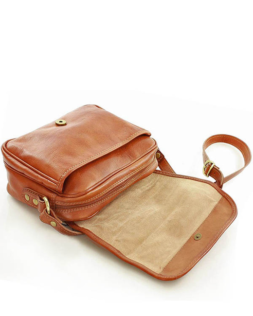 Włoska torebka listonoszka skórzana z klapą MARCO MAZZINI - Alabama Classico camel