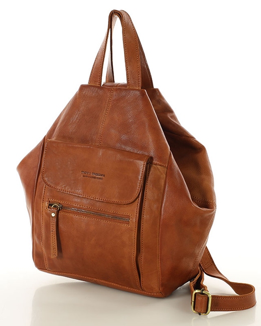 Brązowy skórzany plecak damski z bezpiecznym dostępem do wnętrza – MARCO MAZZINI camel
