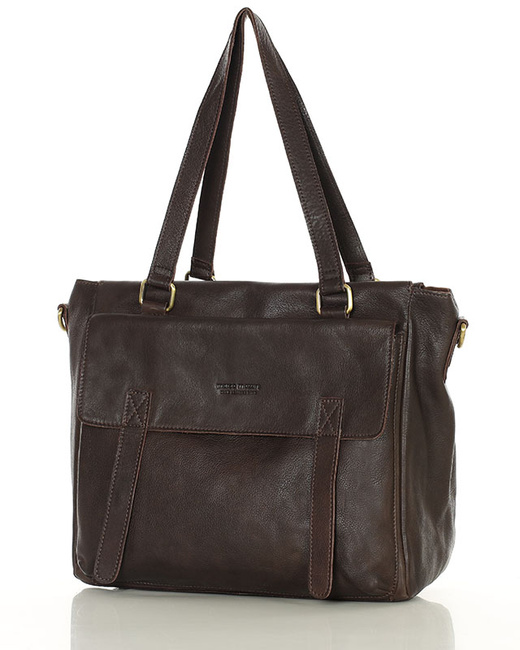 Torba skórzana shopper biznesowy z przegrodą - MARCO MAZZINI ciemny brąz