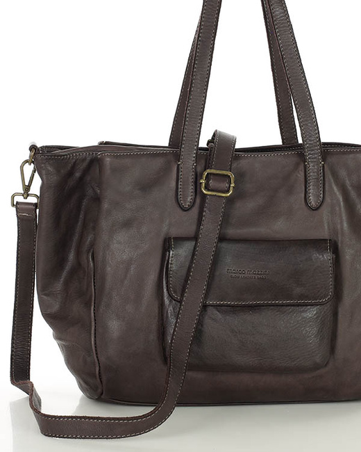 Torebka damska trzykomorowa shopperka skórzana - MARCO MAZZINI ciemny brąz