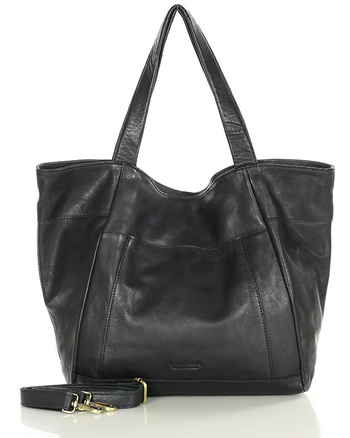 Duża skórzana torebka shopper z kieszenią - MARCO MAZZINI czarny