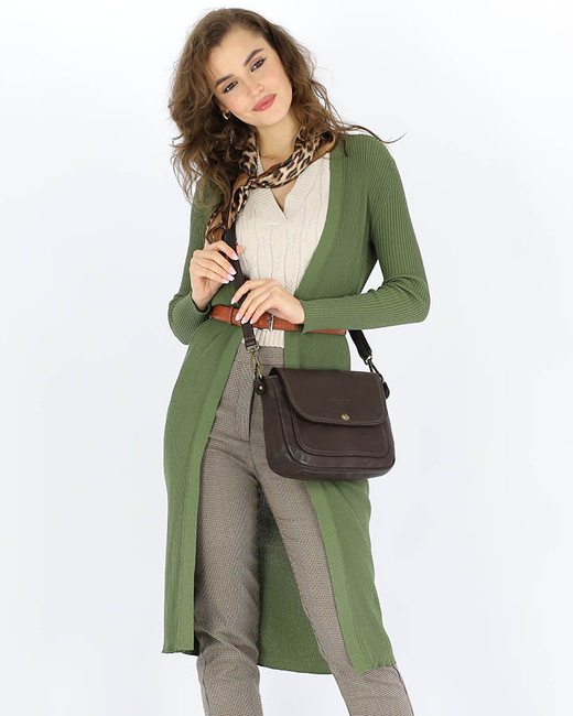 Torebka listonoszka z miękkiej skóry półksiężyc - MARCO MAZZINI ciemno brązowa