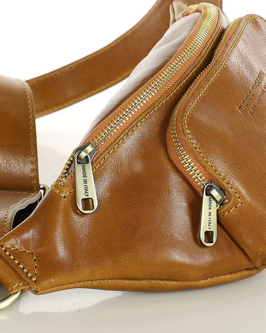 Torebka nerka na szerokim pasku skórzana premium pelle - MARCO MAZZINI camel